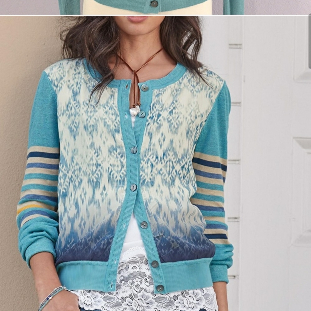 Sundance Teal Ombre Ikat Cardigan with Striped Sleeves